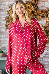 Contrast Trim Polka Dot Satin Pajamas