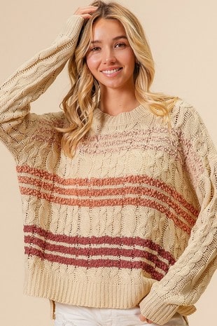 Stripe Cable Knit Sweater