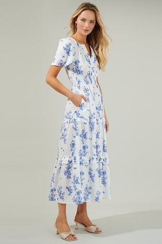 Bestia Floral Palmer Poplin Tiered Maxi Dress