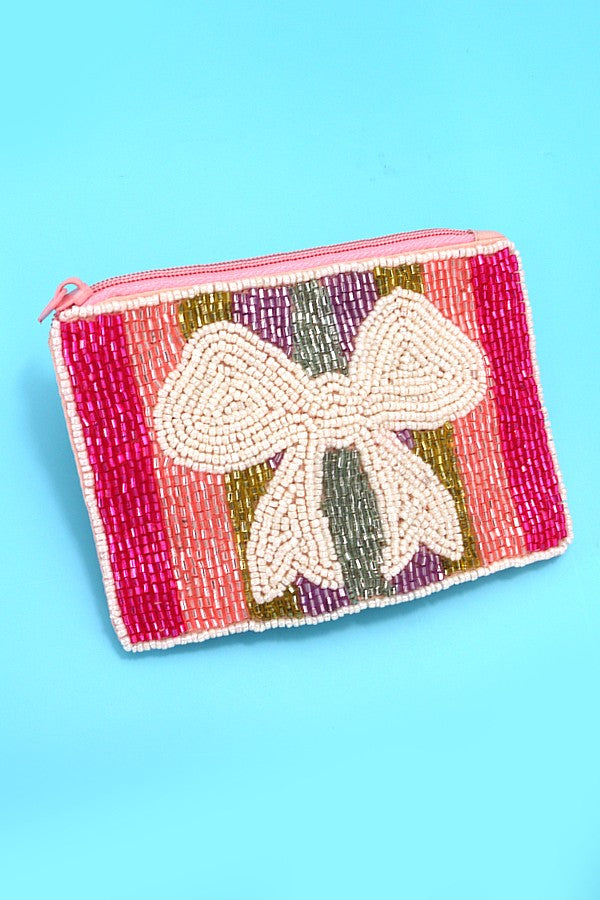 Ribbon Rainbow Seed Bead Pouch