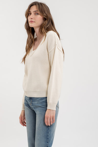 Exposed Seam V-neck Sweater