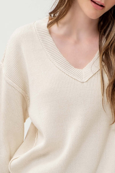 Exposed Seam V-neck Sweater