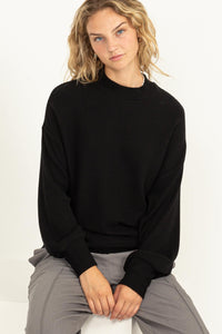 Ribbed Balloon Sleeve Top in Black