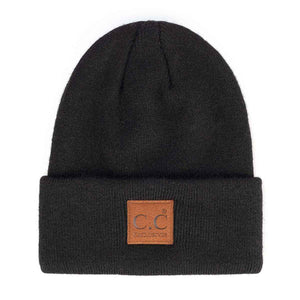 Soft Ribbed Leather Patch Beanie - Lulu Bella Boutique