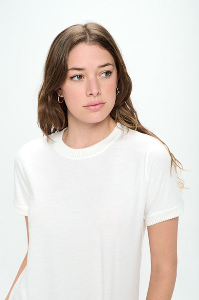 Ribbed Detail Round Neck Tee