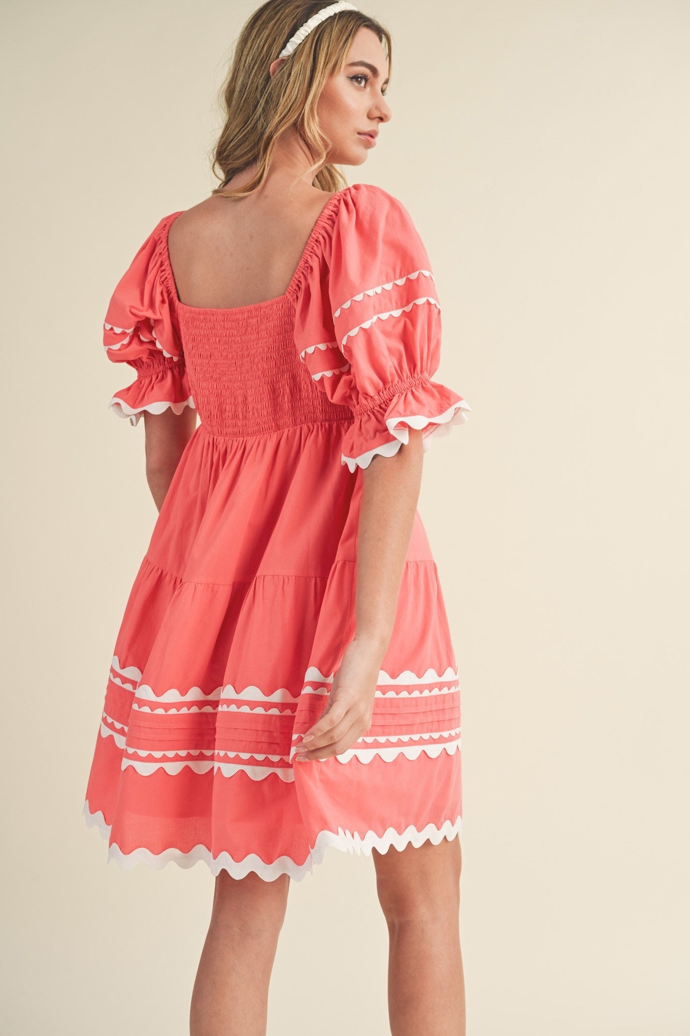 pink and red ric rac dress Pink Contrast Ric Rac Detail Multi Tiered Midi Dress