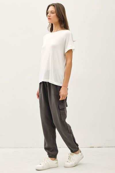 Flowy Tee with Rolled Sleeves - Lulu Bella Boutique