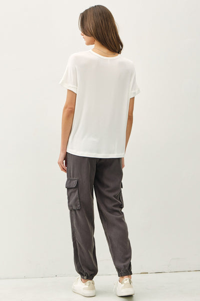 Flowy Tee with Rolled Sleeves - Lulu Bella Boutique