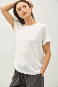 Flowy Tee with Rolled Sleeves - Lulu Bella Boutique