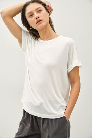 Flowy Tee with Rolled Sleeves - Lulu Bella Boutique