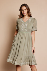 Embroidered Ruffle Sleeve Dress