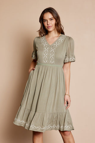 Embroidered Ruffle Sleeve Dress