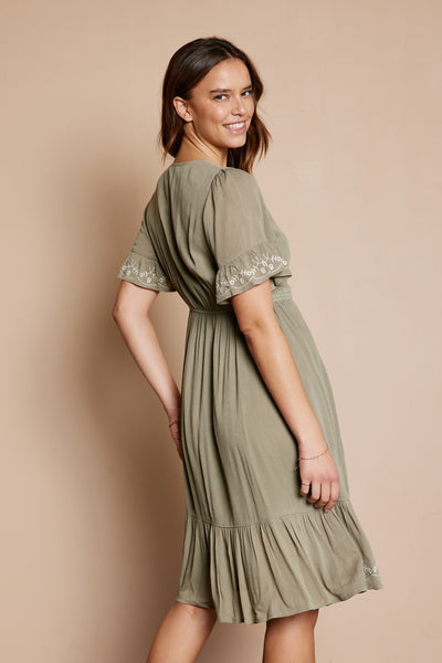 Embroidered Ruffle Sleeve Dress