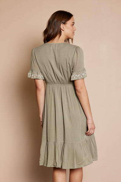 Embroidered Ruffle Sleeve Dress