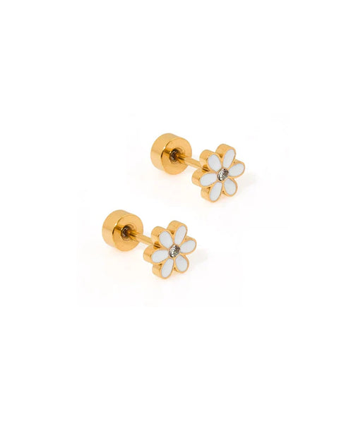 Screwback Stud Earrings - Alli White - Lulu Bella Boutique