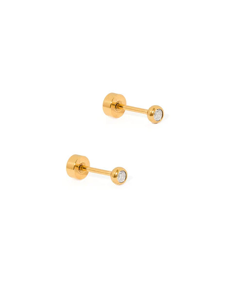 Screwback Stud Earrings - Micro Cooper Clear Gold - Lulu Bella Boutique