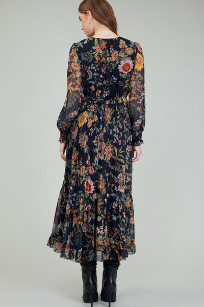 Floral Print Pleated Dress