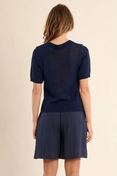 Short Sleeve Knitted Sweater in Navy - Lulu Bella Boutique