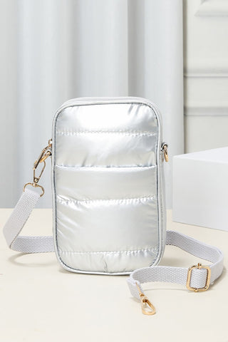 Puffer Rectangle Crossbody Bag in Silver