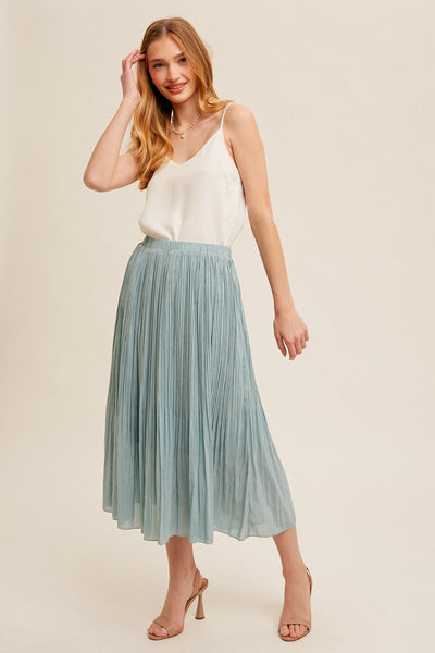 Elastic Waist Pleated Midi Skirt