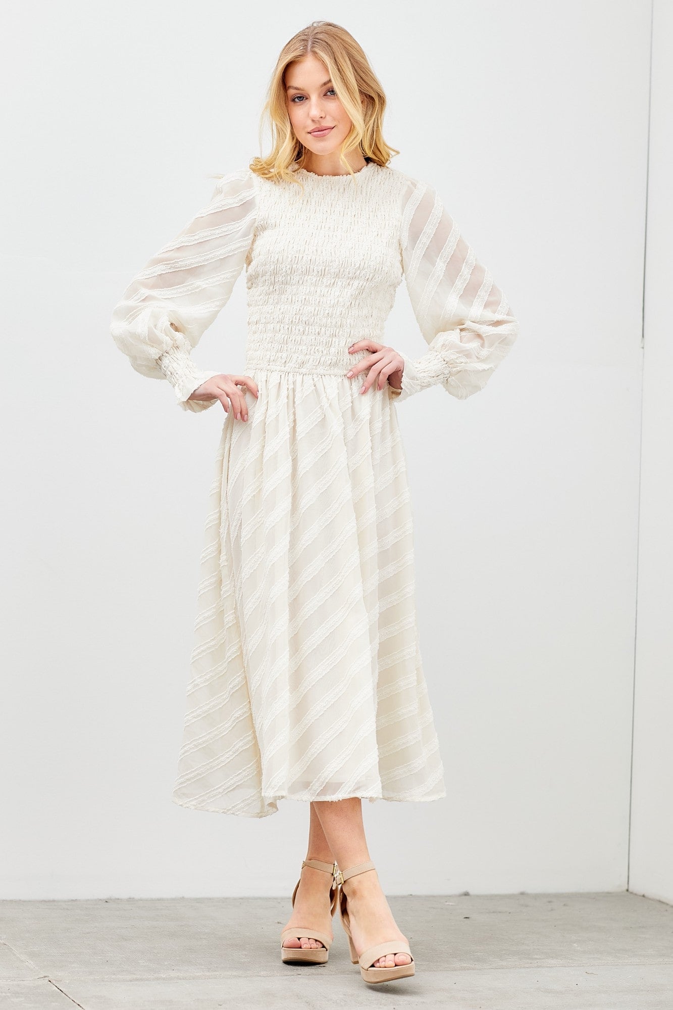 Smocked Bodice Maxi Dress in Cream