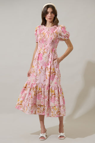 Solanda Floral Aruba Smocked Midi Dress