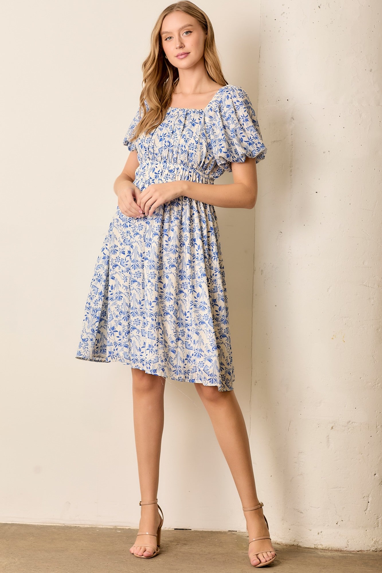 midi bubble dress Bubble Sleeve Midi Dress Blue / L