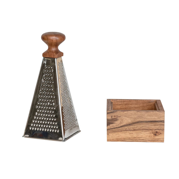 Stainless Steel Grater with Acacia Wood Handle & Base