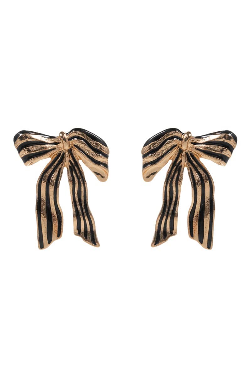 Striped Ribbon Bow Earrings