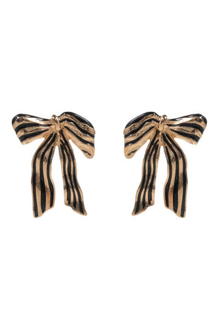 Striped Ribbon Bow Earrings