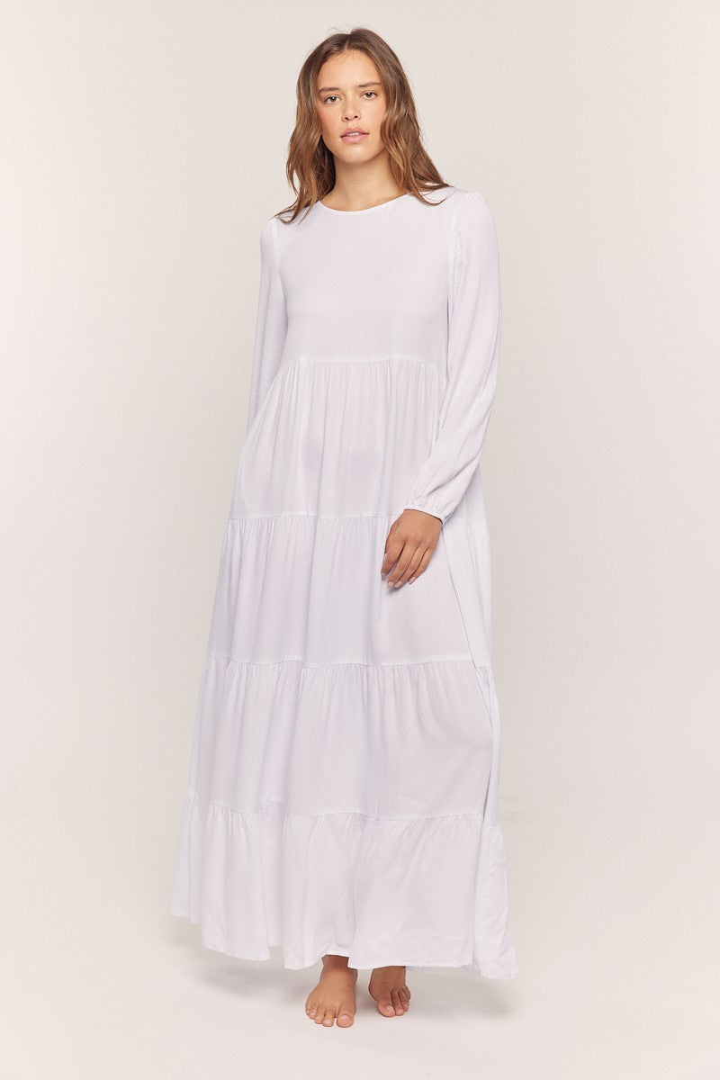 Tiered Mesh White Dress White / Xs