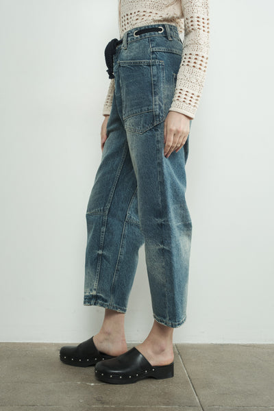 Barrel Denim Pants with Eyelet Waist