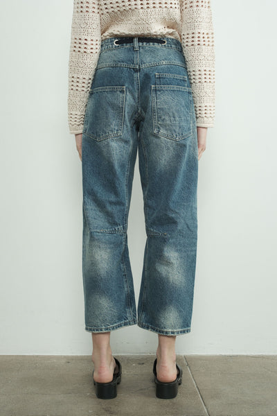 Barrel Denim Pants with Eyelet Waist