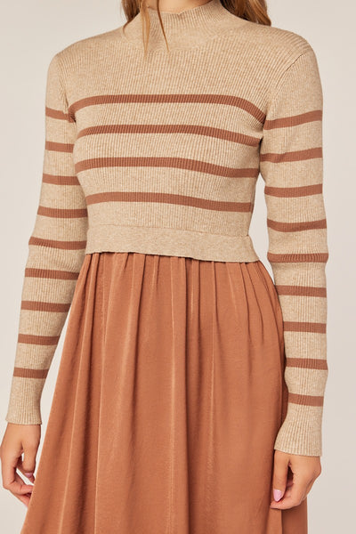 Satin Sweater Mixed Dress