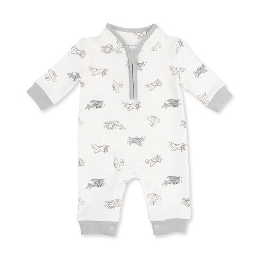 Vintage Airplane Pilots  Zip Neck Romper