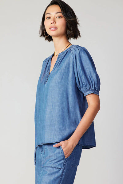 Chambray V-Neck Blouse