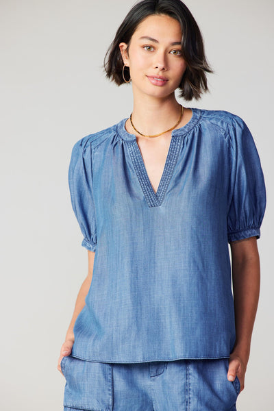 Chambray V-Neck Blouse