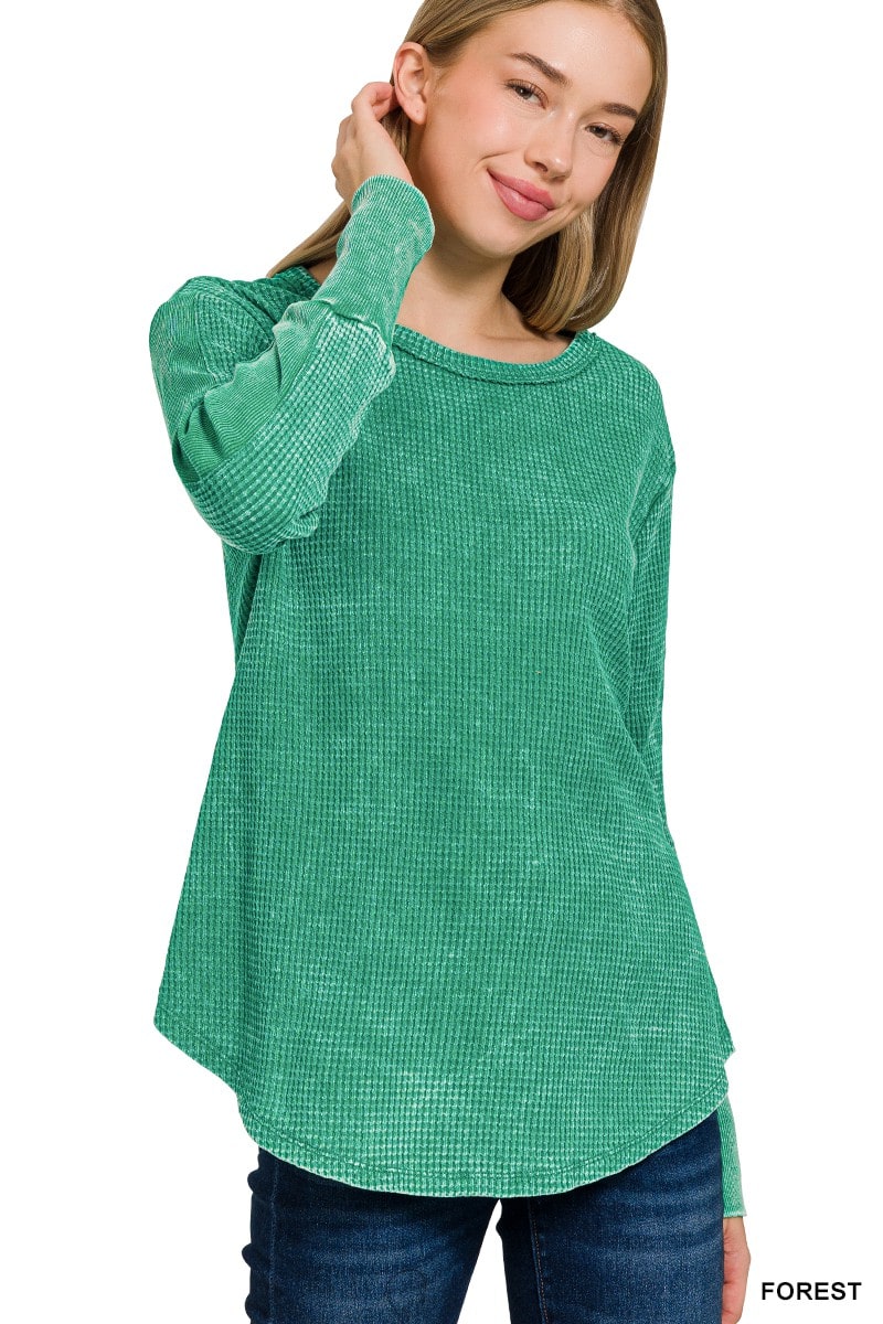 Washed Baby Waffle Long Sleeve Top