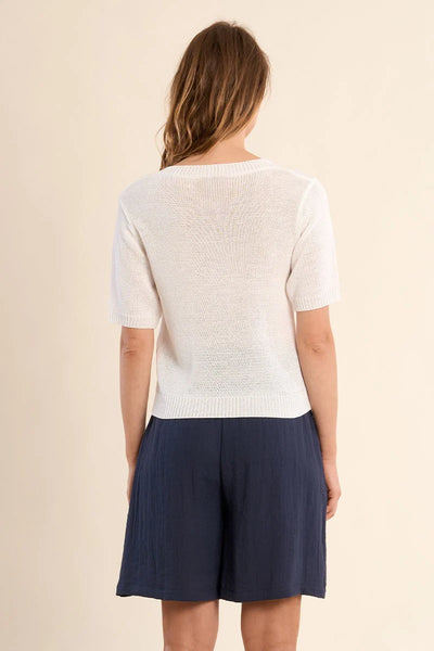 Short Sleeve Knitted Sweater in White - Lulu Bella Boutique