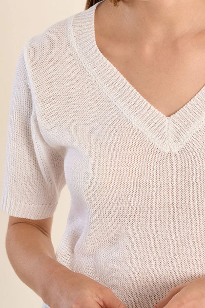 Short Sleeve Knitted Sweater in White - Lulu Bella Boutique