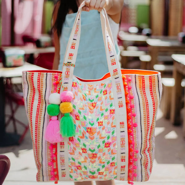 Multicolored Chevron Arrows Sequined Big Tote Bag