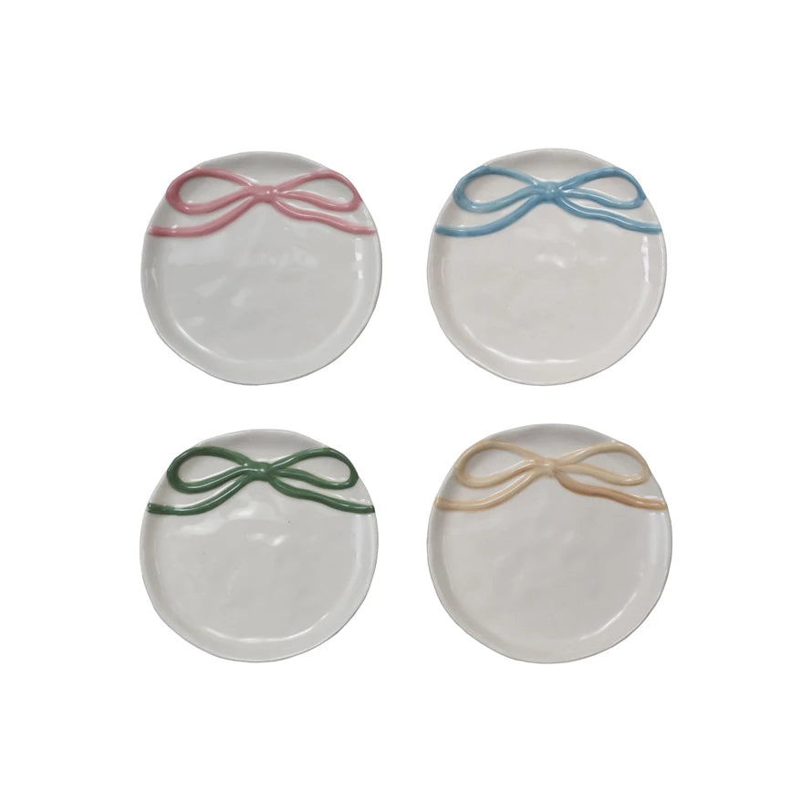 Round Stoneware Dish with Bow - Lulu Bella Boutique