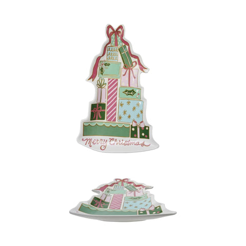 12-1/4"L x 8"W Stoneware Platter with Gifts "Merry Christmas" - Lulu Bella Boutique