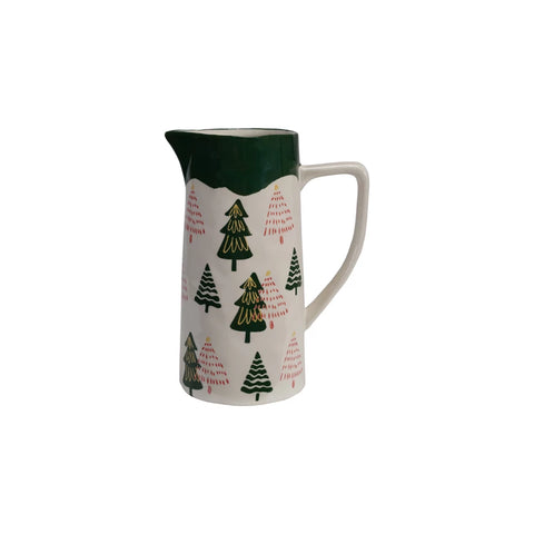 48 oz. Hand-Painted Stoneware Pitcher with Trees - Lulu Bella Boutique