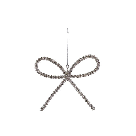 5-1/2"L Metal Rhinestone Bow Ornament, Silver Finish - Lulu Bella Boutique