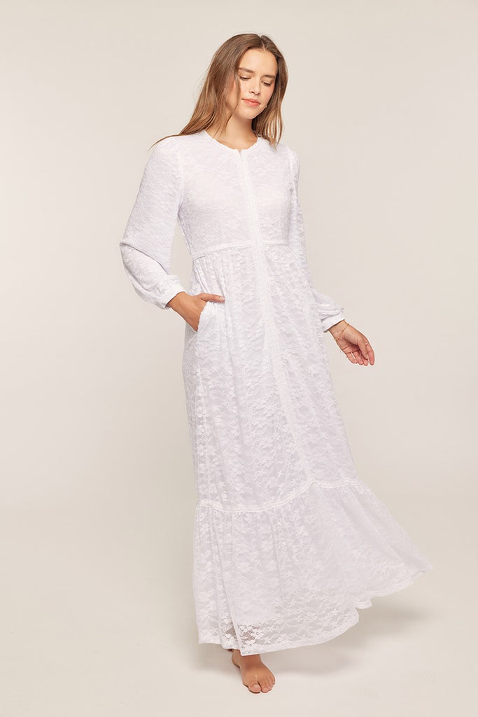 Front Zip Up Lace White Dress White / 3X Front Zip Up Lace White Dress White / 3X