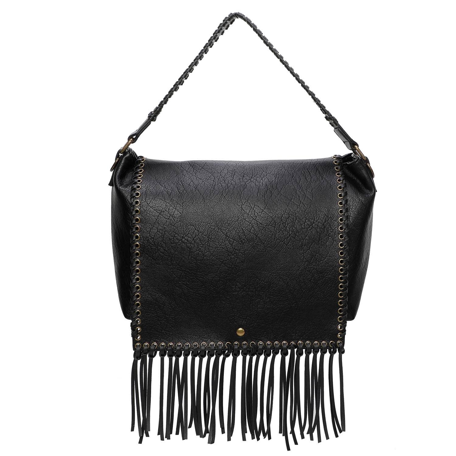 Lacey Fringe Messenger in Black