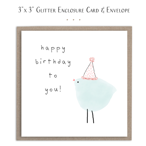 Happy Birthday Party Bird - Mini Card: Glitter