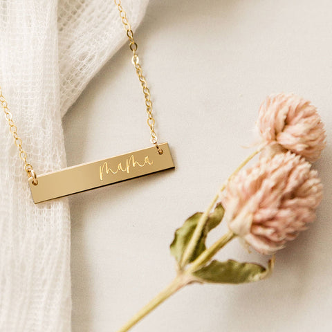 Zen and Zuri - Mama Gold Filled Engraved Bar Necklace