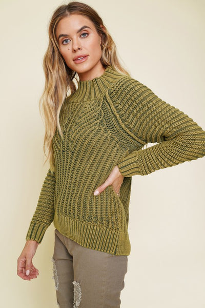 Washed Chunky Rib Sweater in Olive